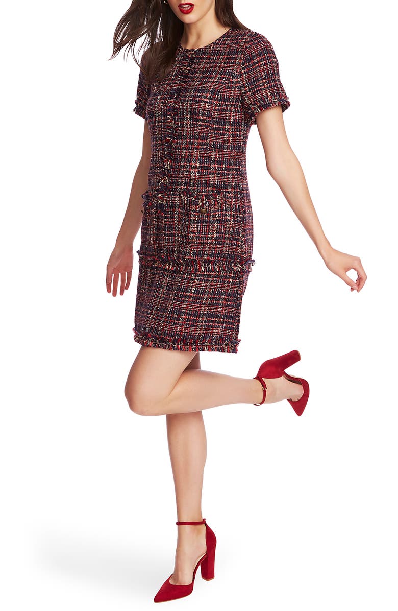 Court & Rowe Preppy Tweed Fringe Trim Dress, Alternate, color, 