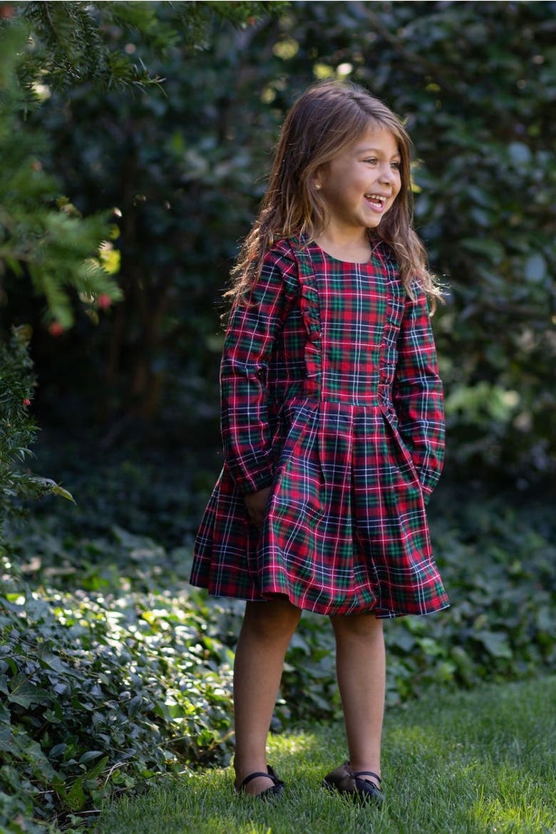 Long Sleeve Ruffle Dress, Alternate, color, Holiday Plaid