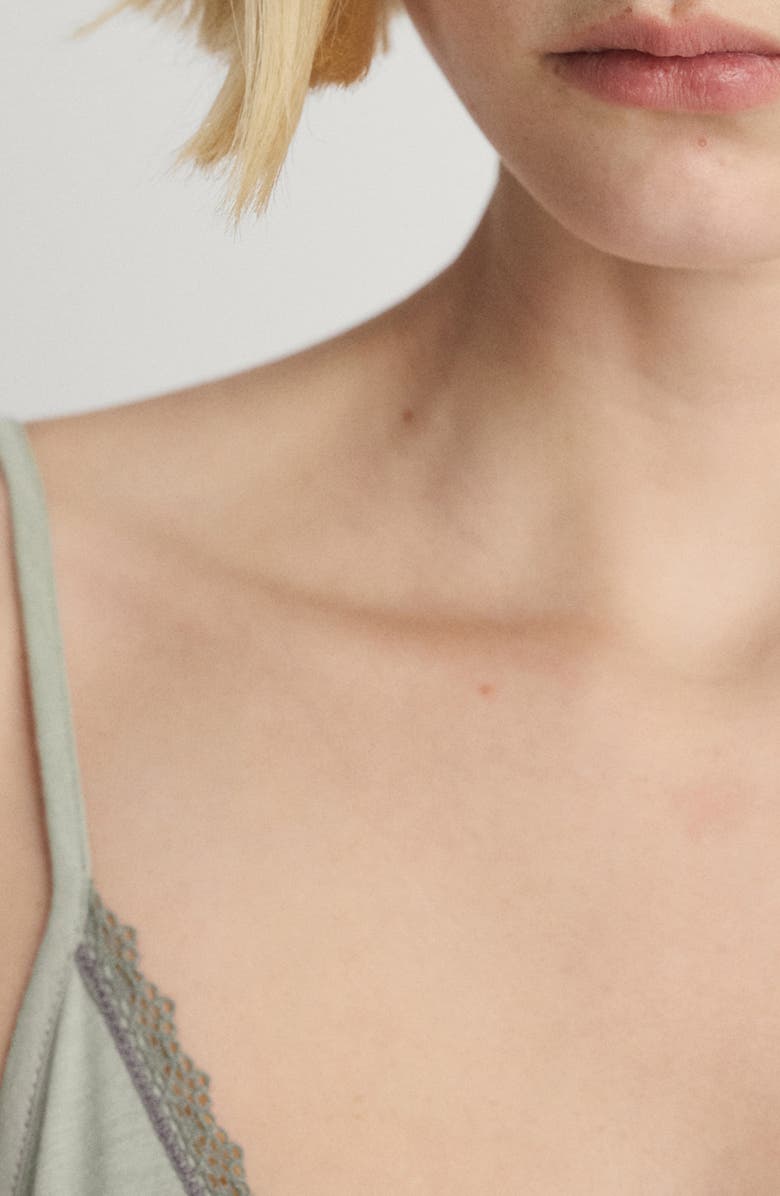 MANGO Contrast Lace Sleep Camisole, Alternate, color, Aqua Green