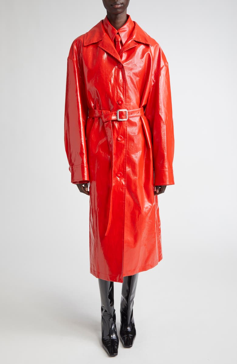 Jil Sander Relaxed Coated Linen Button-Up Shirt with Tie, Alternate, color,