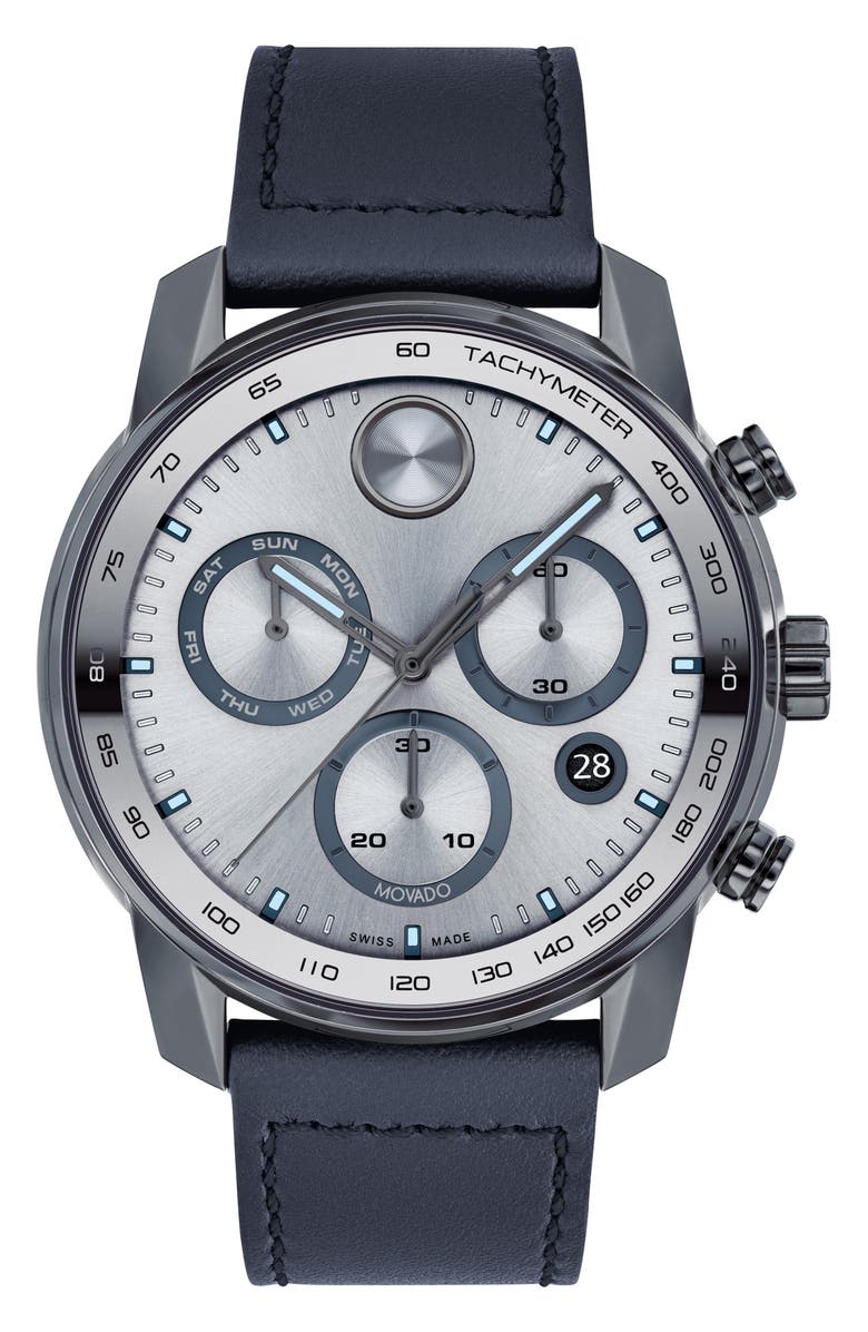 Movado Bold Verso Chronograph Leather Strap Watch, 44mm, Main, color, 