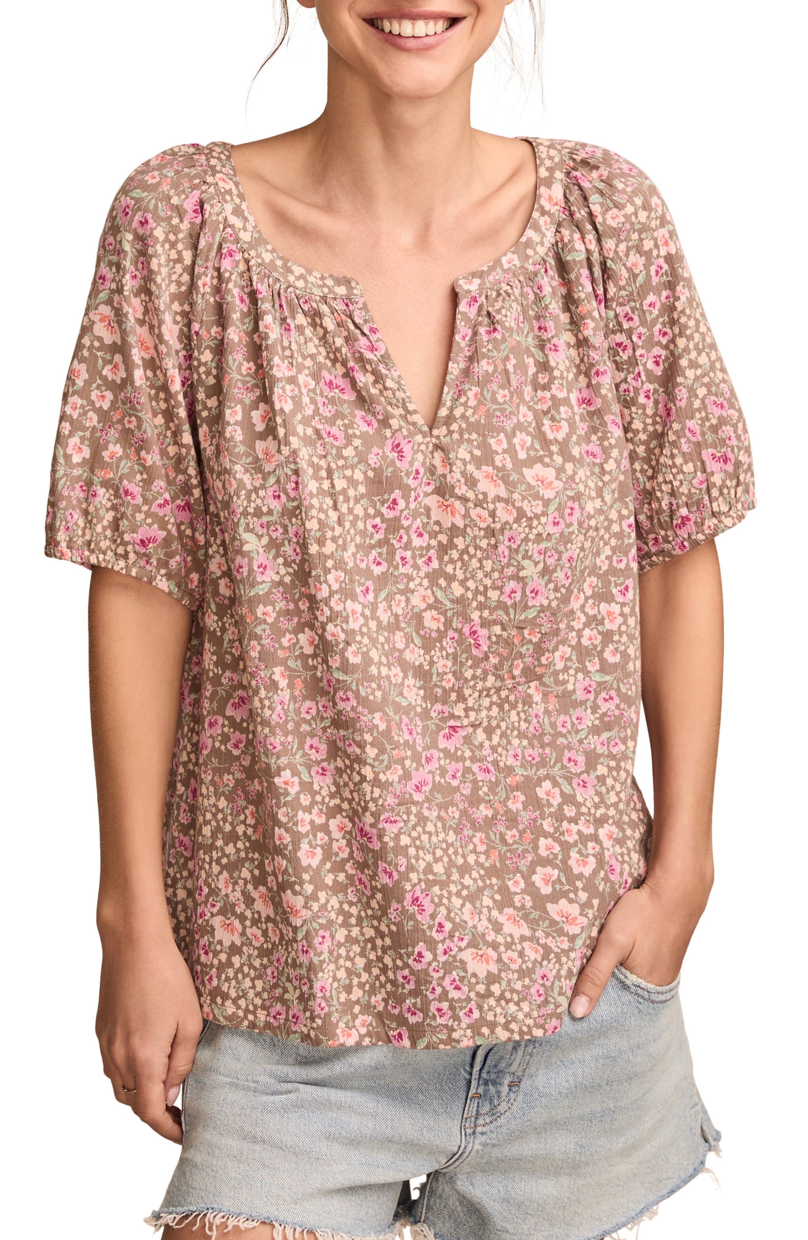 lucky brand printed peasant top