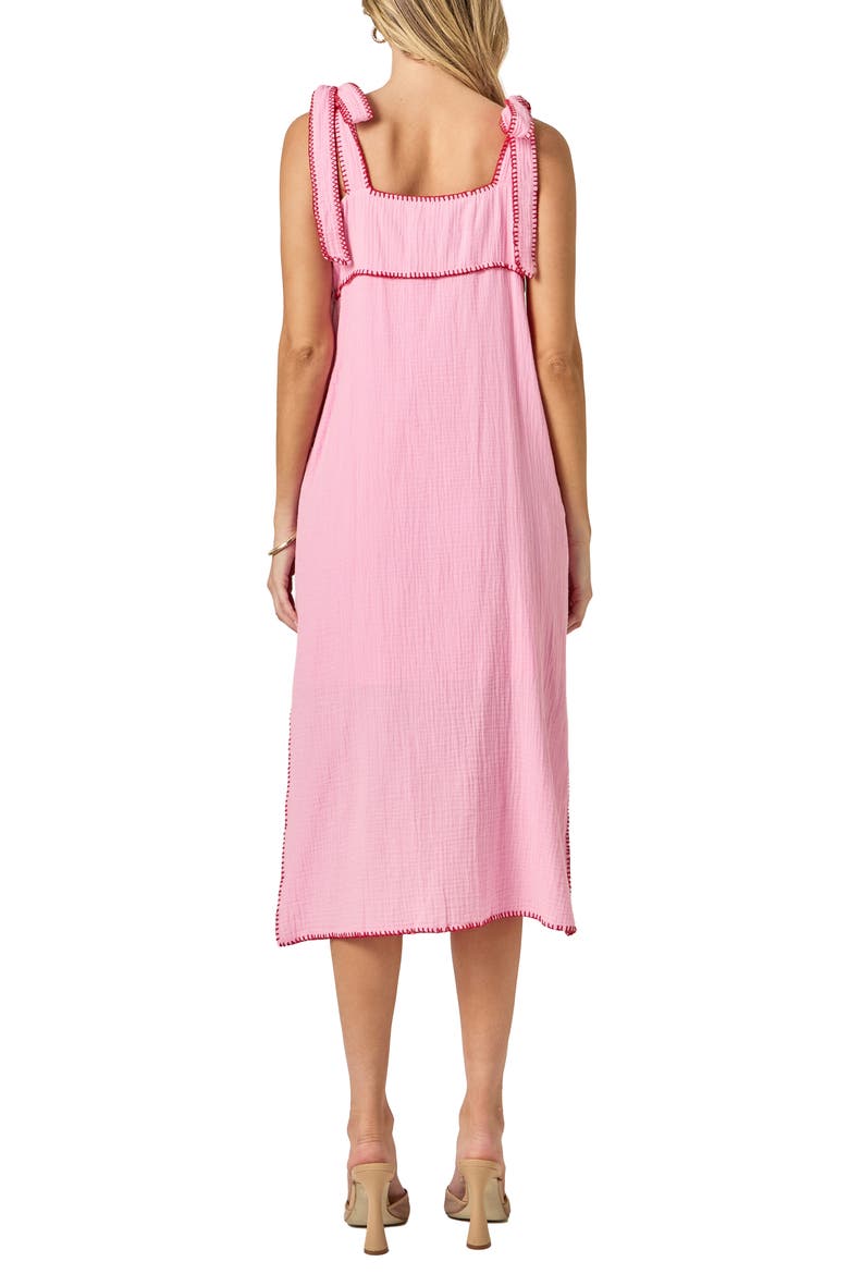 Tropical Embroidery Midi Dress, Alternate, color, PINK/ RED