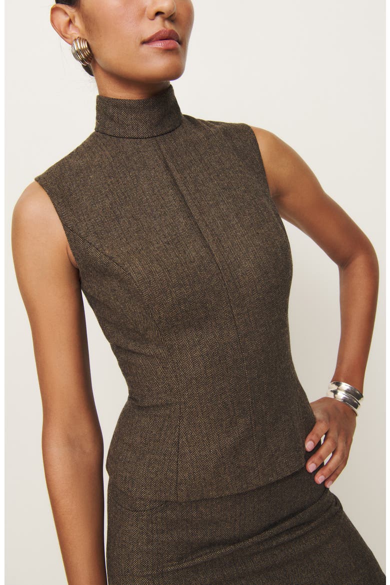 x Kacey Musgraves Sutton Mock Neck Sleeveless Wool Blend Top, Alternate, color, BROWN HERRINGBONE