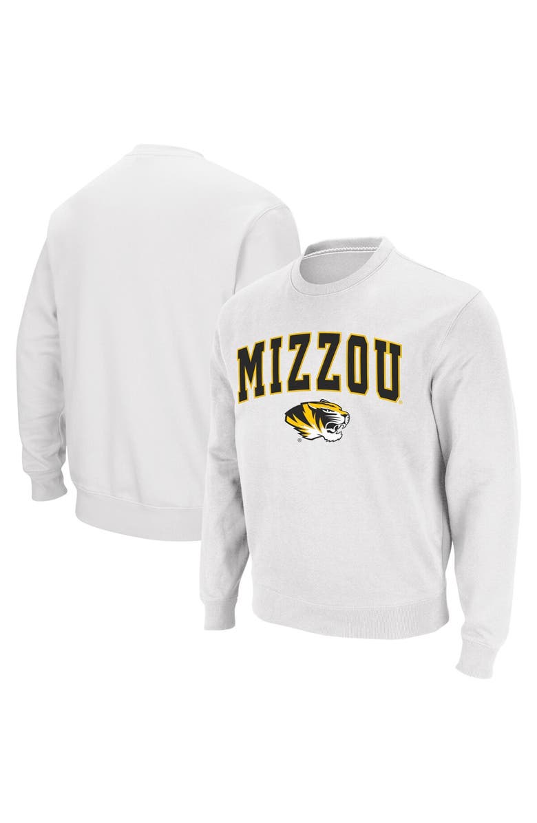 COLOSSEUM Men's Colosseum White Missouri Tigers Arch & Logo Crew Neck Sweatshirt, Alternate, color, White