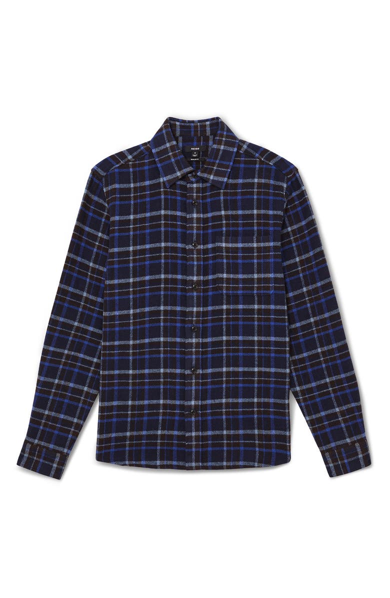 Reiss Sam Plaid Button-Up Shirt, Alternate, color, Navy