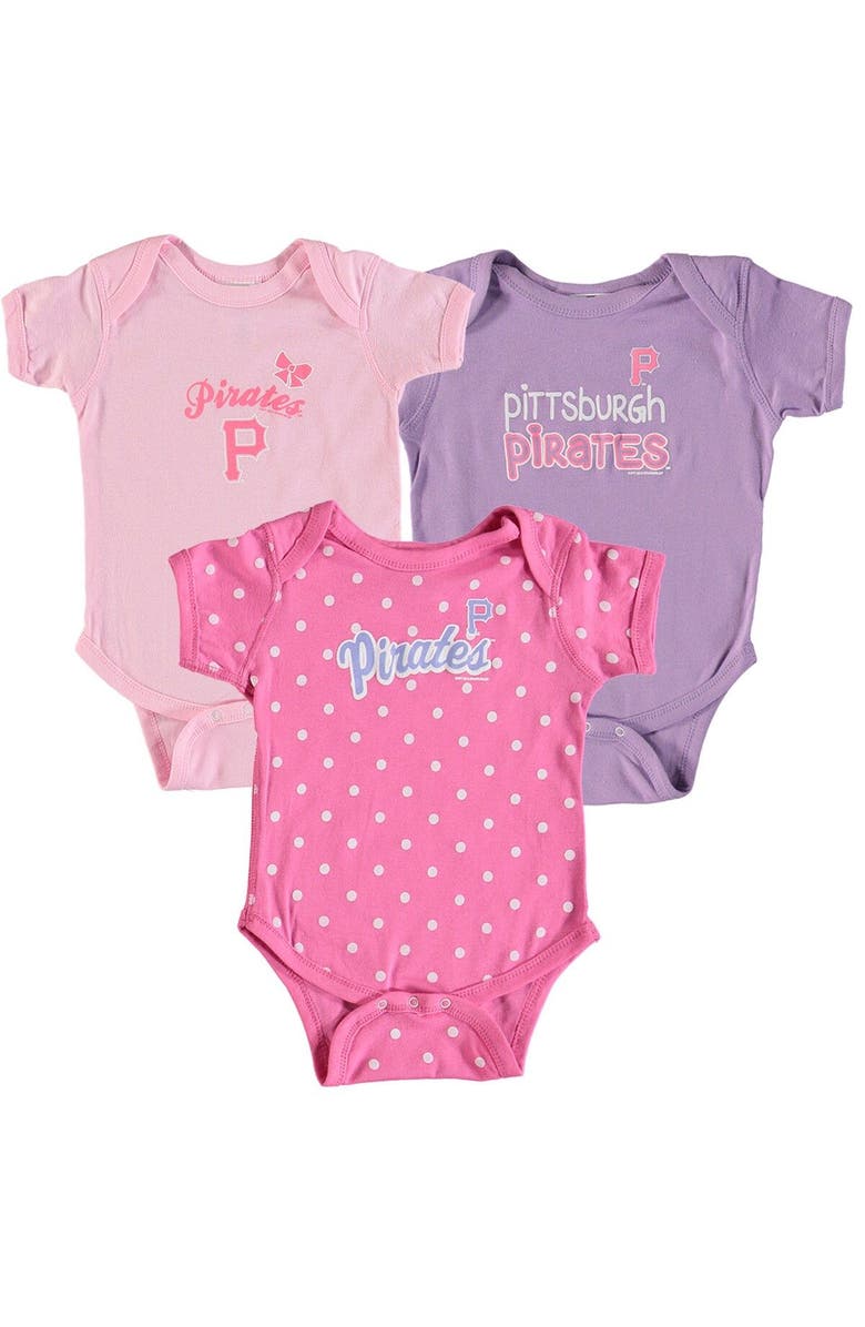SOFT AS A GRAPE Girls Infant Soft as a Grape Pink/Purple Pittsburgh Pirates 3-Pack Rookie Bodysuit Set, Main, color, Pink