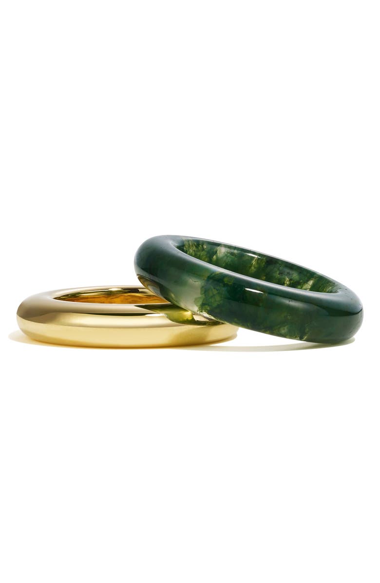 BY PARIAH Duo Set of 2 Stack Rings, Alternate, color, Moss Agate