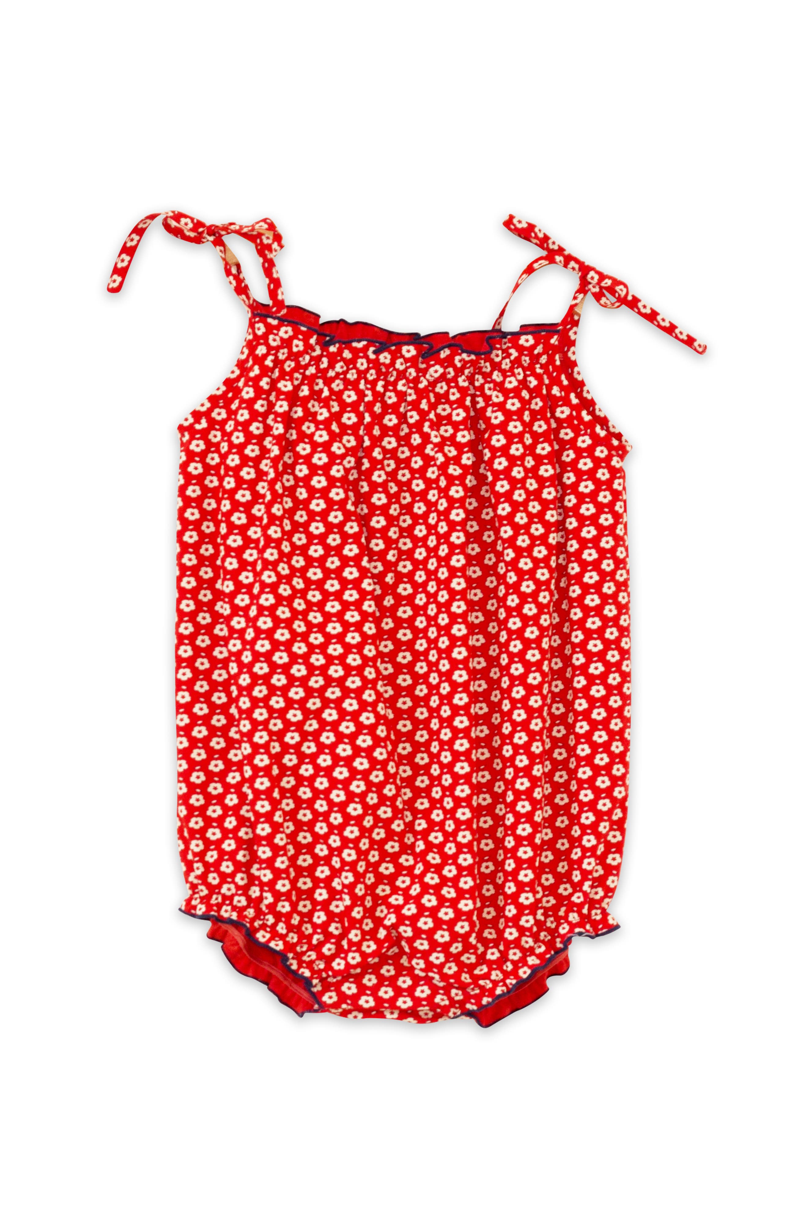 Beet World Baby Romper with Smocked Neck in Red 
