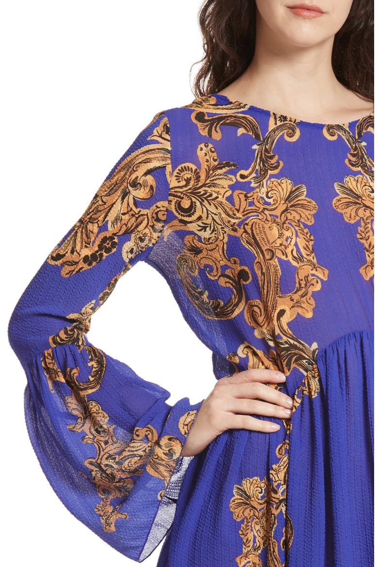 Bell Sleeve Swing Dress, Alternate, color, BLUE
