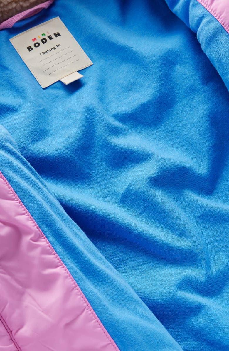 Mini Boden Kids' Quilted & Borg Fleece Hooded Jacket, Alternate, color, 