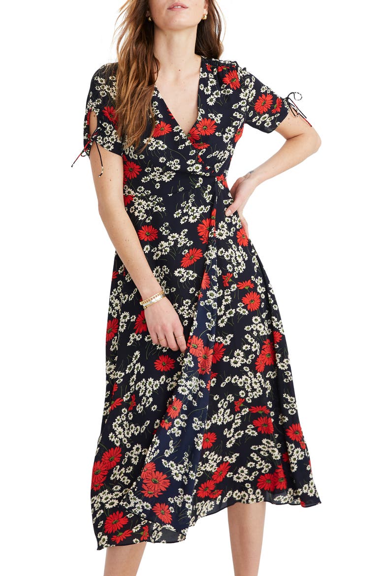 Hillside Daisies Peekaboo Sleeve Midi Dress, Main, color, MULTI DAISY DEEP INDIGO