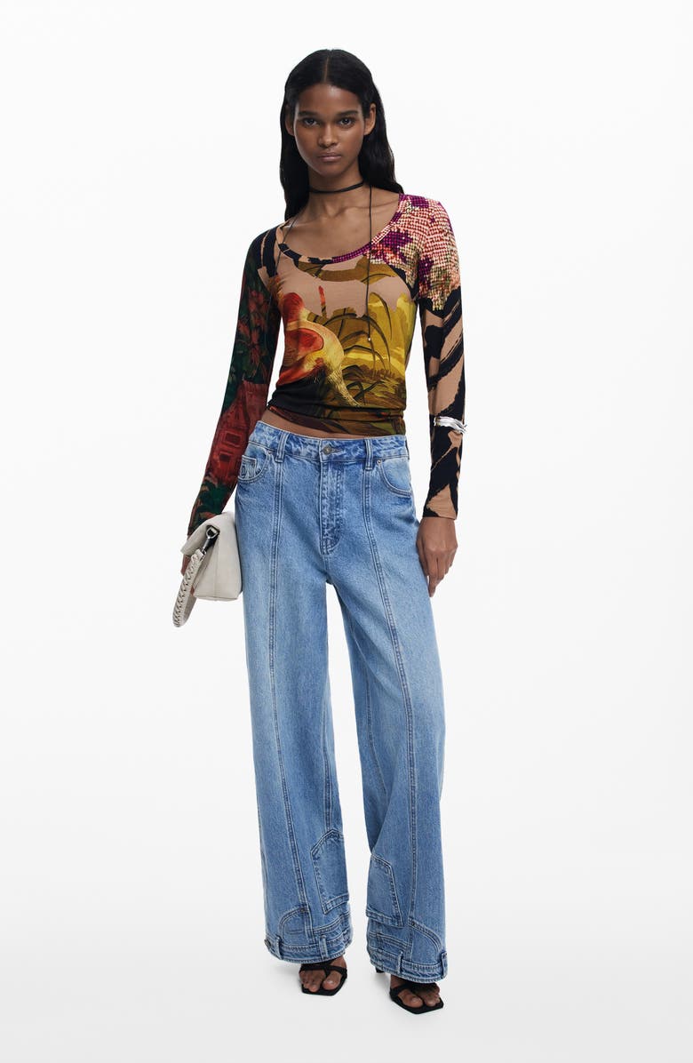 Desigual Abstract Print Scoop Neck T-Shirt, Alternate, color, Pink