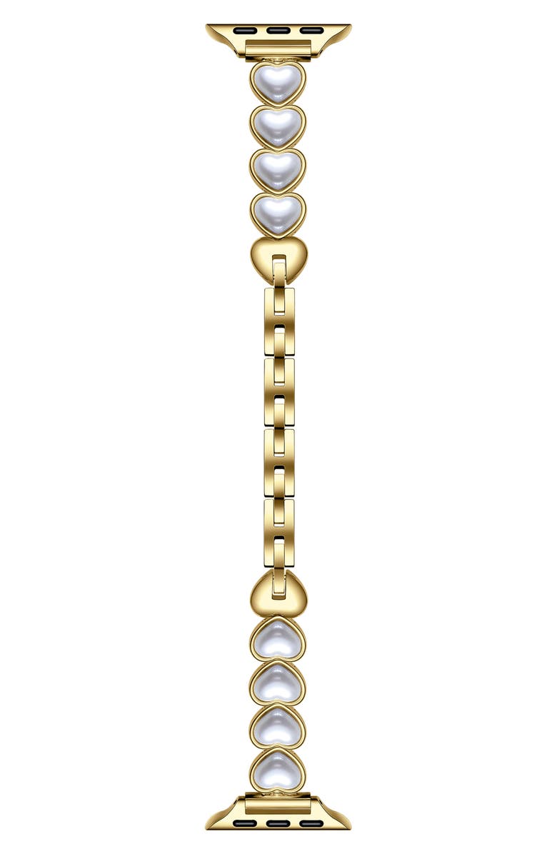 The Posh Tech Grace Faux Pearl Heart Apple Watch<sup>®</sup> Watchband, Main, color, Silver/Gold