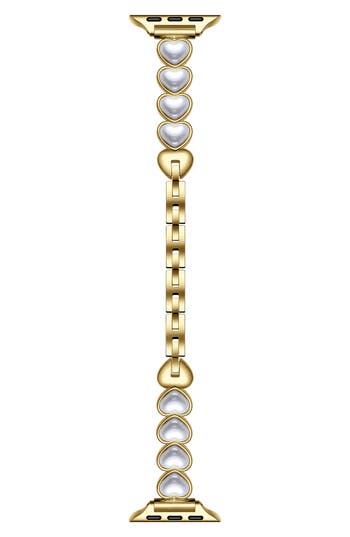 The Posh Tech Grace Faux Pearl Heart Apple Watch® Watchband In Silver/gold