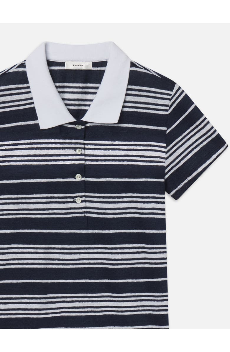 FRAME The Stripe Stretch Linen Polo Top, Alternate, color, Navy Multi