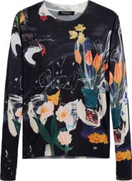 Desigual Floral Fine Gauge Crewneck Sweater