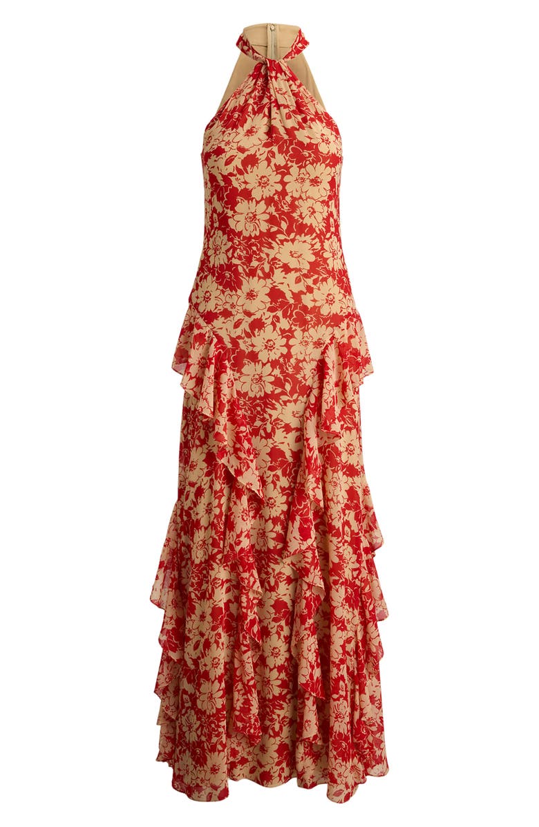 Lauren Ralph Lauren Floral Crinkle Georgette Cocktail Dress, Alternate, color, Red/ Tan