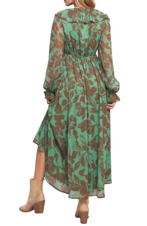 Flying Tomato Metallic Print Chiffon Maxi Dress In Green