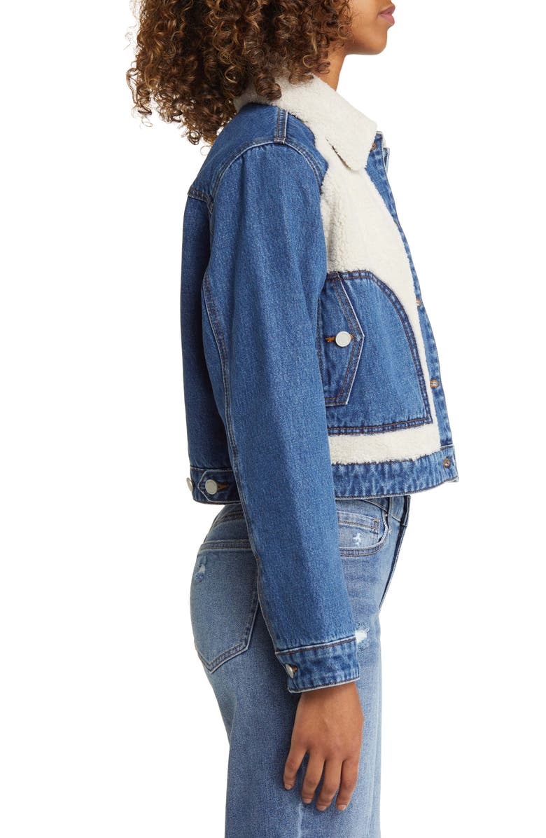 BLANKNYC Crop Denim & Faux Shearling Jacket, Alternate, color,