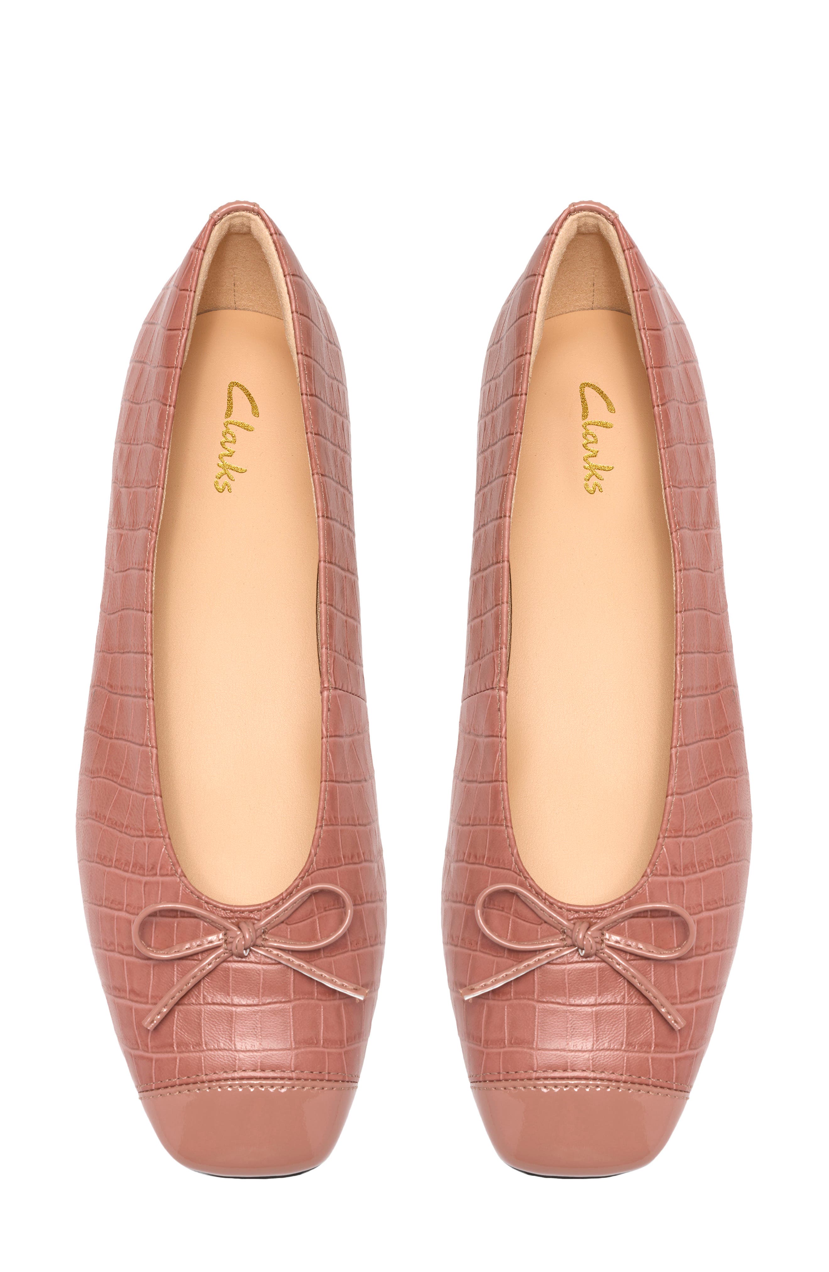 Befana Bow Leather Flat, Alternate, color, LIGHT PINK CROC
