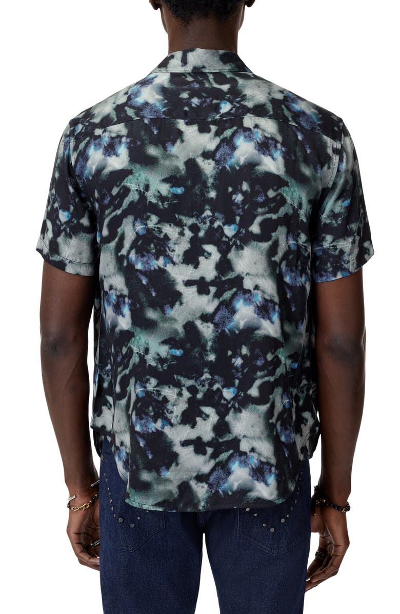 John Varvatos Sean Abstract Woodland Print Short Sleeve Modal Button-Up Shirt, Alternate, color, 