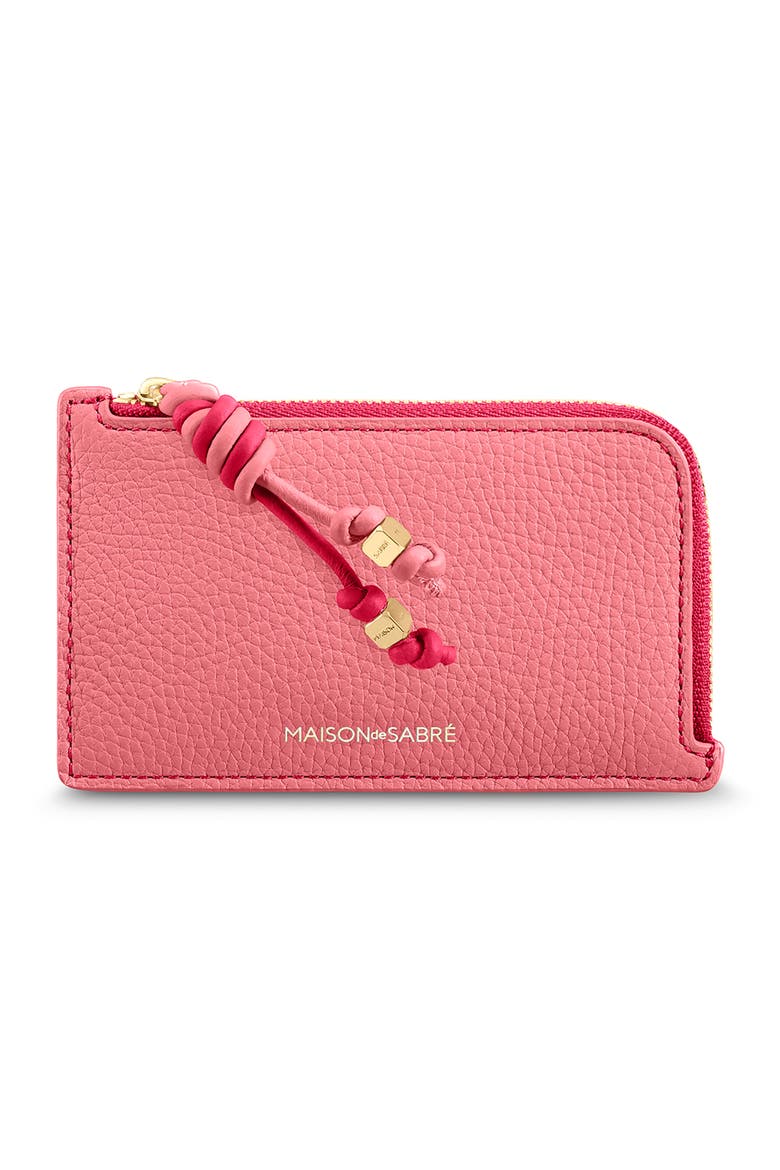 Leather Zip Card Holder, Main, color, Candy Fuchsia