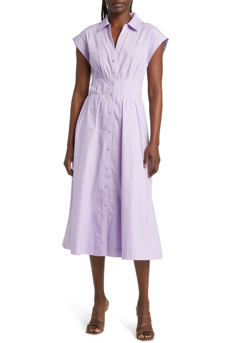 Short Sleeve Cotton Midi Shirtdress, Main, color, LILAC