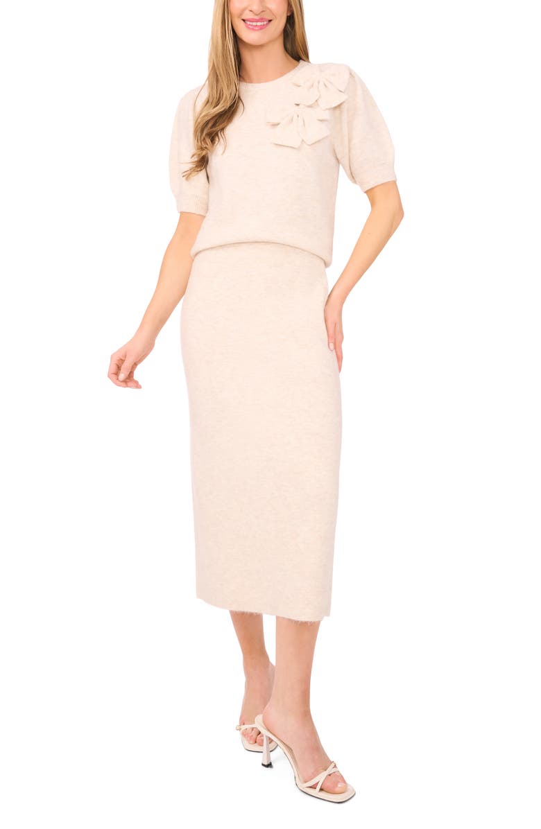 CeCe Bow Detail Puff Sleeve Sweater, Alternate, color, Malted