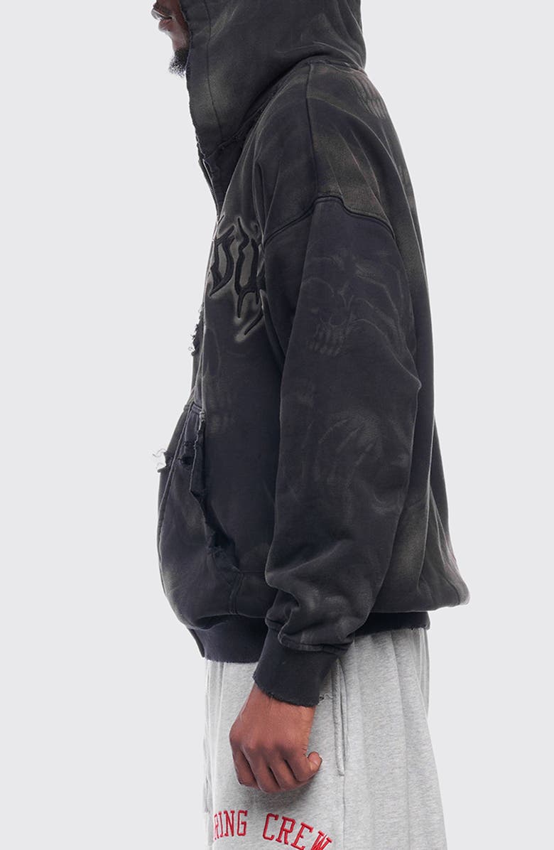 Rolling Loud Distressed Ghost Skull Zip Graphic Hoodie, Alternate, color, Washed Black