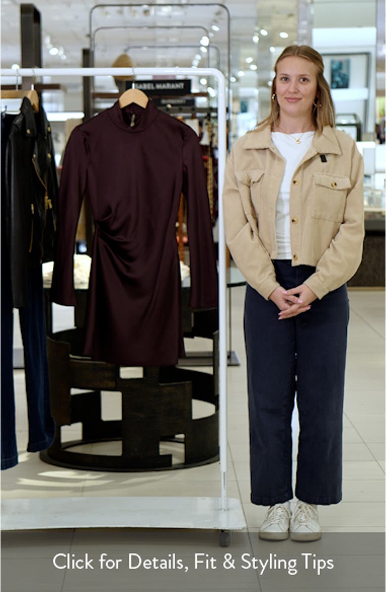 Pleated Long Sleeve Satin Dress, sales video thumbnail