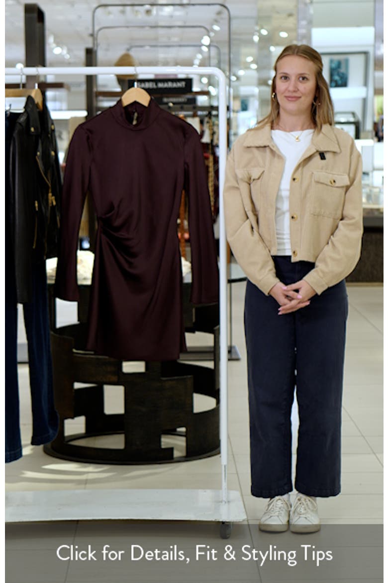 Pleated Long Sleeve Satin Dress video