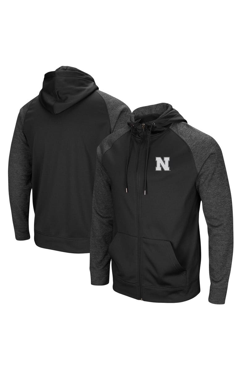 COLOSSEUM Men's Colosseum Black Nebraska Huskers Big & Tall Blackout Raglan Full-Zip Hoodie, Alternate, color, Black