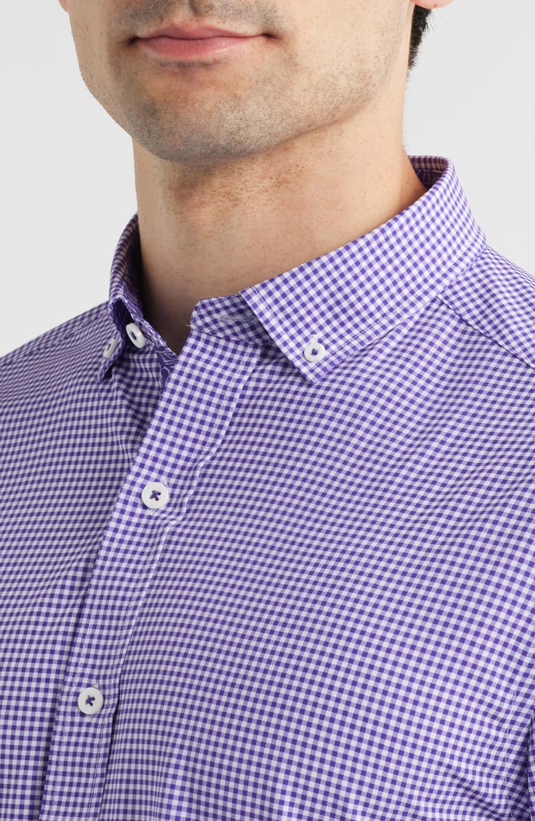 Johnston & Murphy XC+<sup>™</sup> Performance Game Day Gingham Button-Down Shirt, Alternate, color, Purple