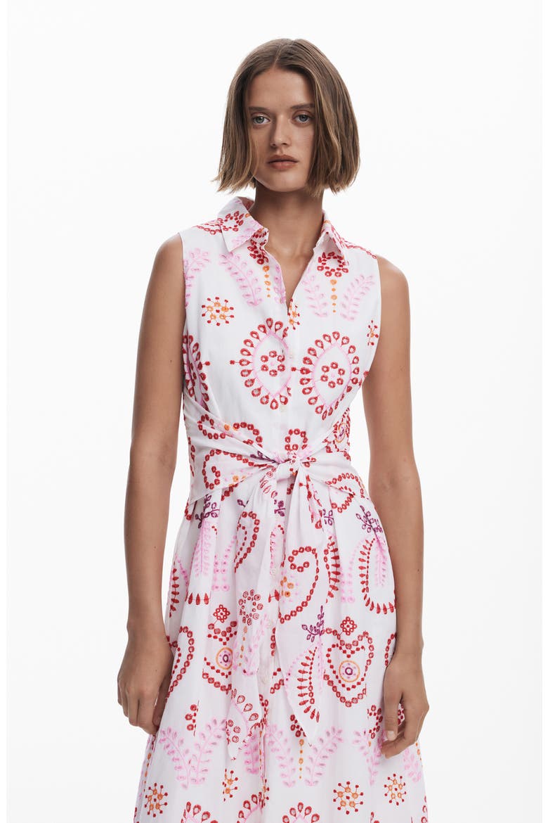 Embroidered Sleeveless Cotton Shirtdress, Alternate, color, PINK