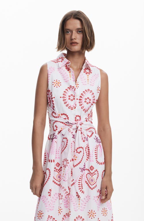 Desigual Embroidered Sleeveless Cotton Shirtdress In Pink