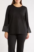 AK ANNE KLEIN Ruffle Cuff Round Neck Top