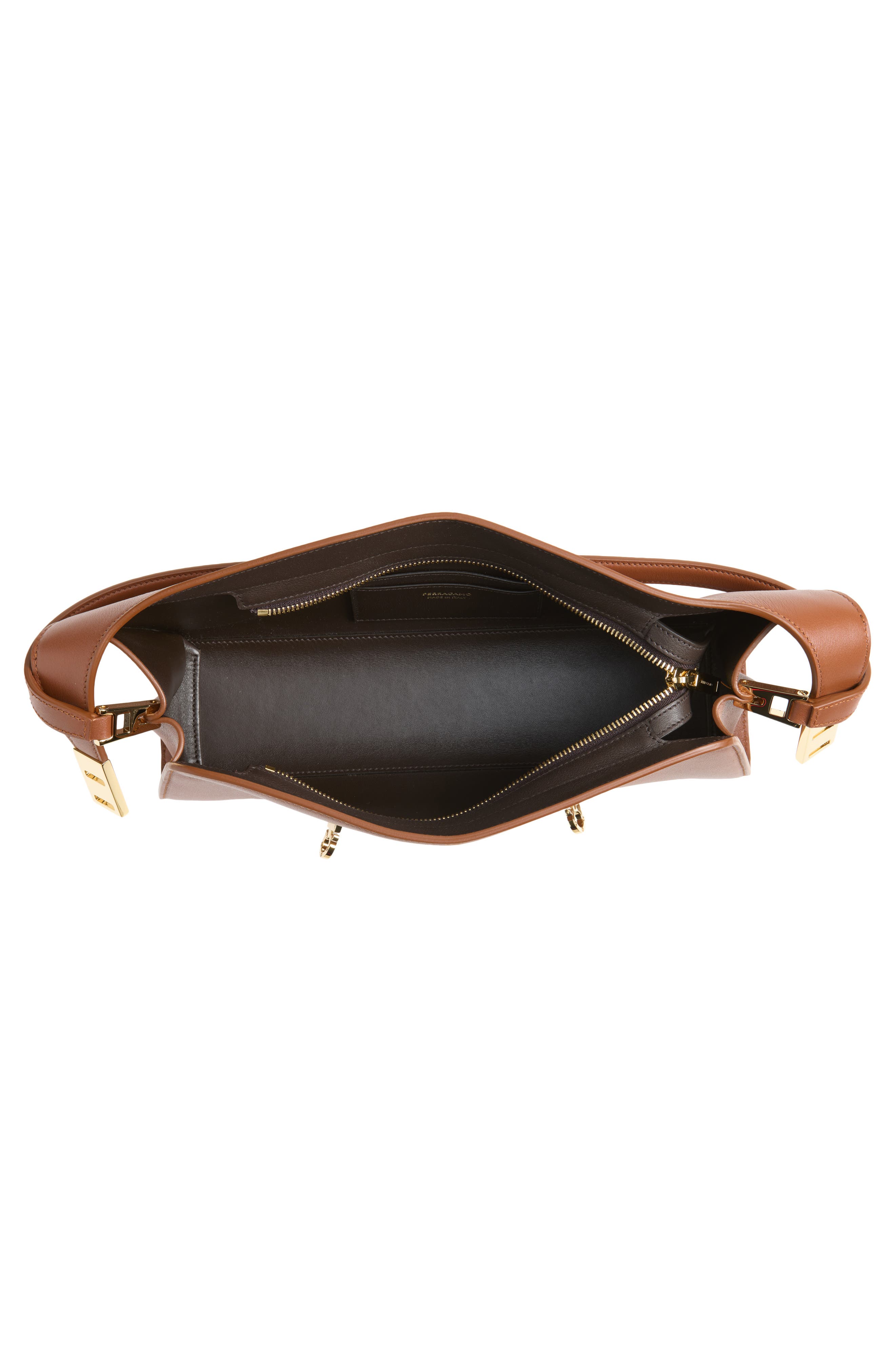 FERRAGAMO Hug Leather East/West Shoulder Bag, Alternate, color, New Cognac T Di Moro