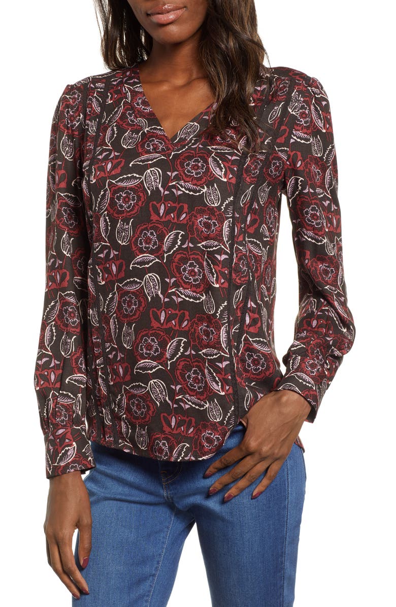 Hinge Lace Stripe V-Neck Blouse, Main, color, 