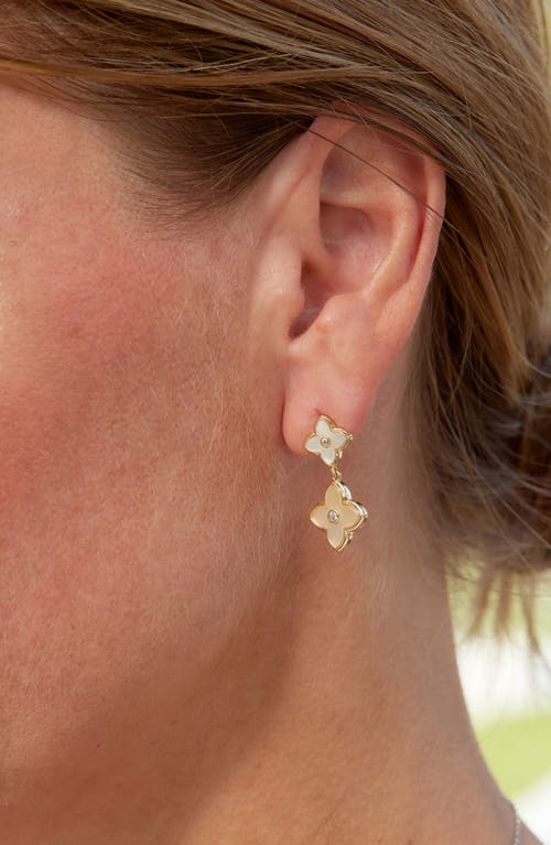 Savvy Cie Jewels 18k Yellow Gold Plated Mother Of Pearl Cz Drop Earrings In Yellow