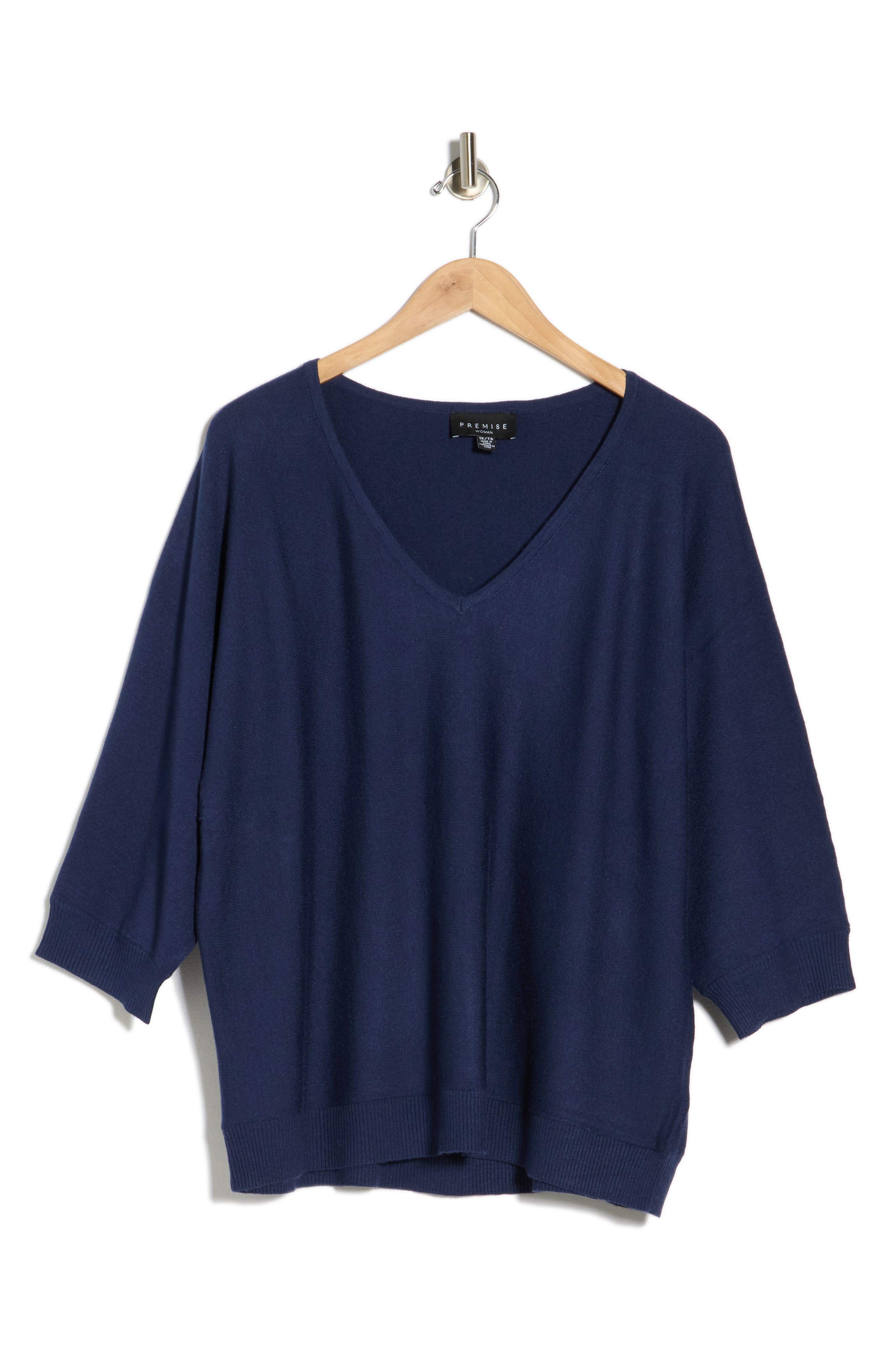 PREMISE STUDIO V-Neck Three-Quarter Sleeve Sweater