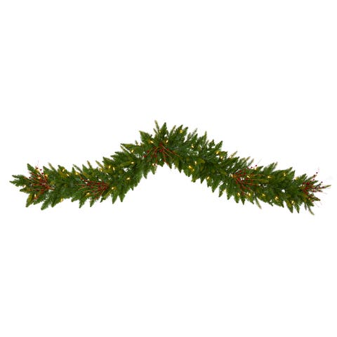 6-ft Christmas Pine Artificial Garland with 50 Warm White LED Lights and Berries
