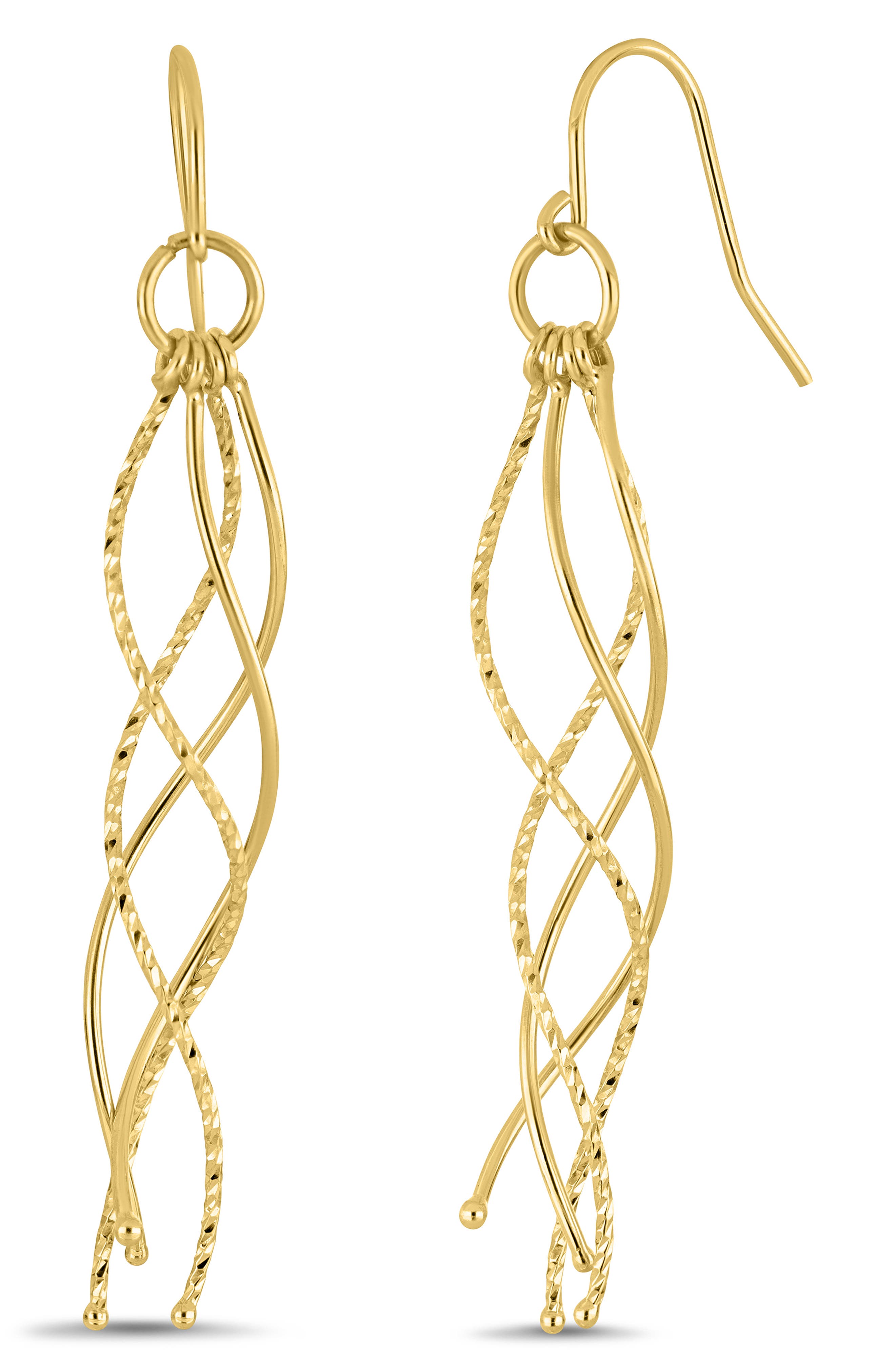 14K Yellow Gold Textured Bar Drop Earrings