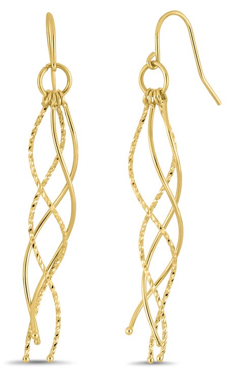 14K Yellow Gold Textured Bar Drop Earrings