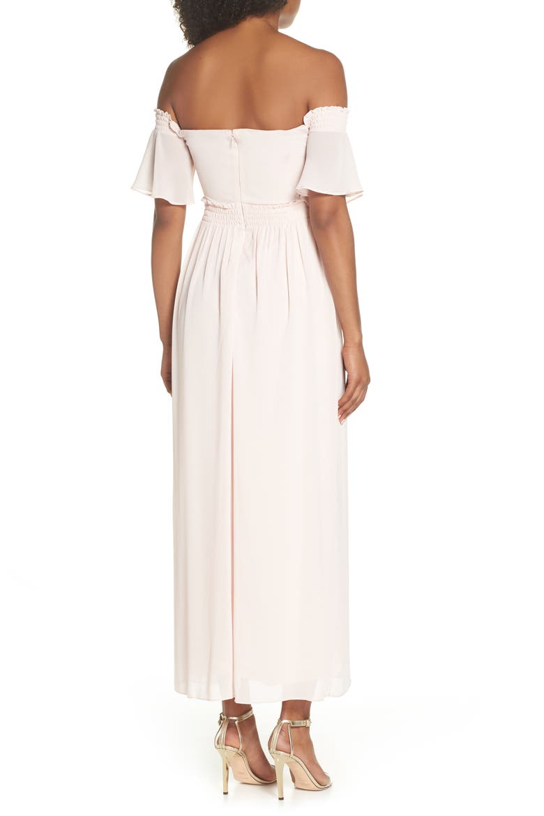 Freida Off the Shoulder Maxi Dress, Alternate, color, PEACH BLUSH