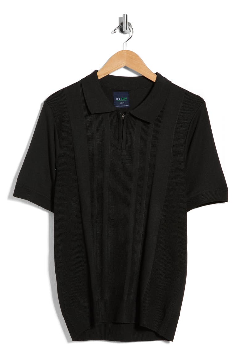 Half Zip Knit Polo Sweater, Alternate, color, BLACK