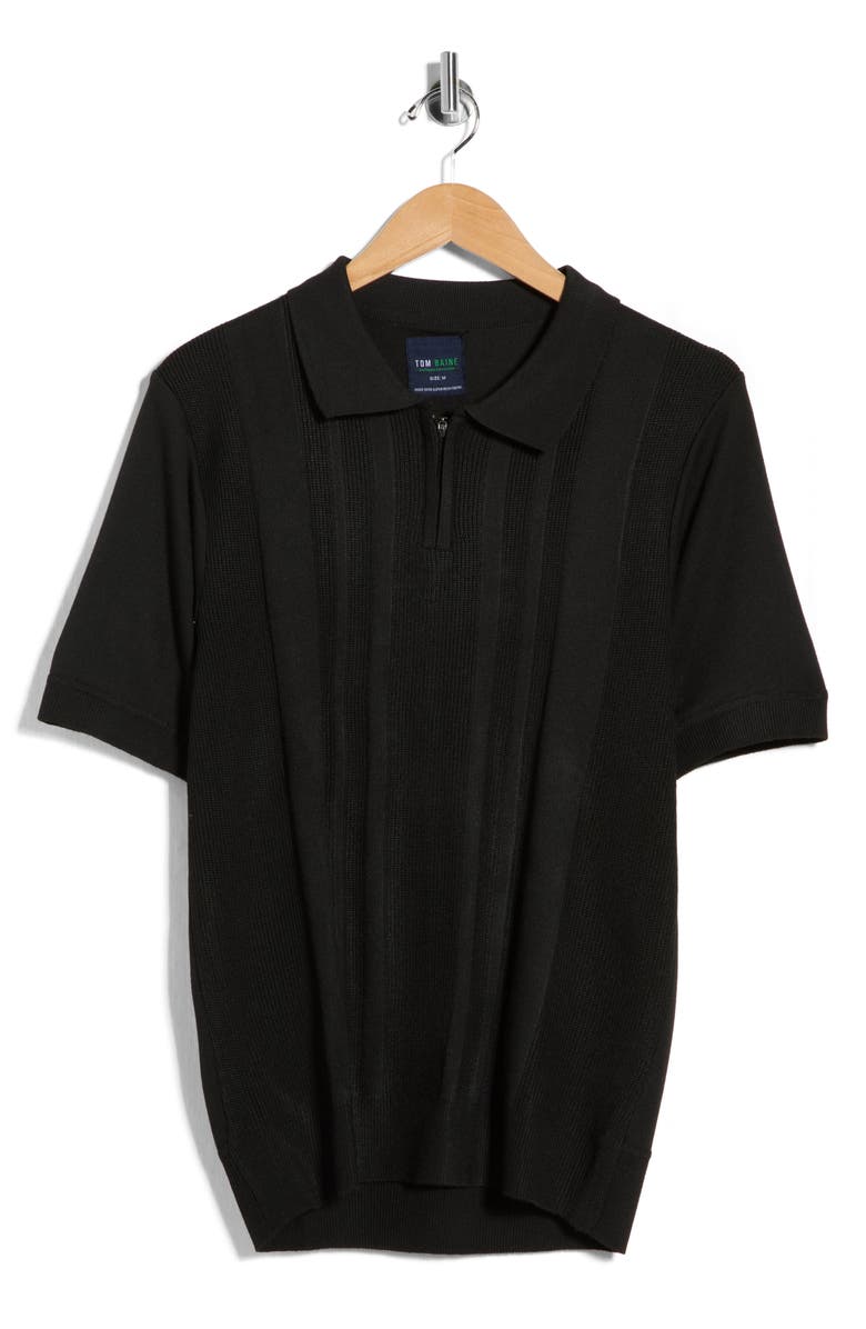 TOM BAINE Half Zip Knit Polo Sweater, Main, color, Black