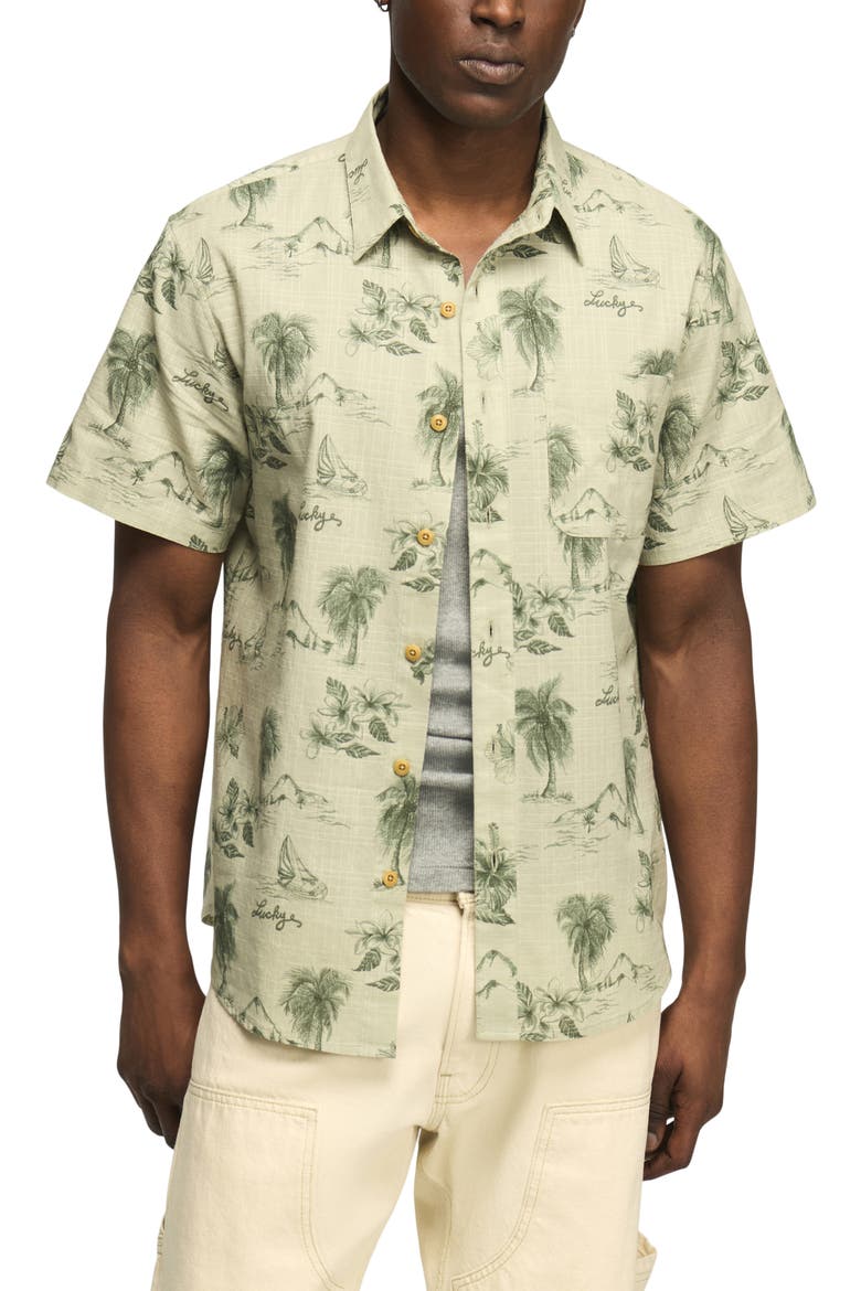 San Gabriel Floral Short Sleeve Shirt, Main, color, GREEN PRINT