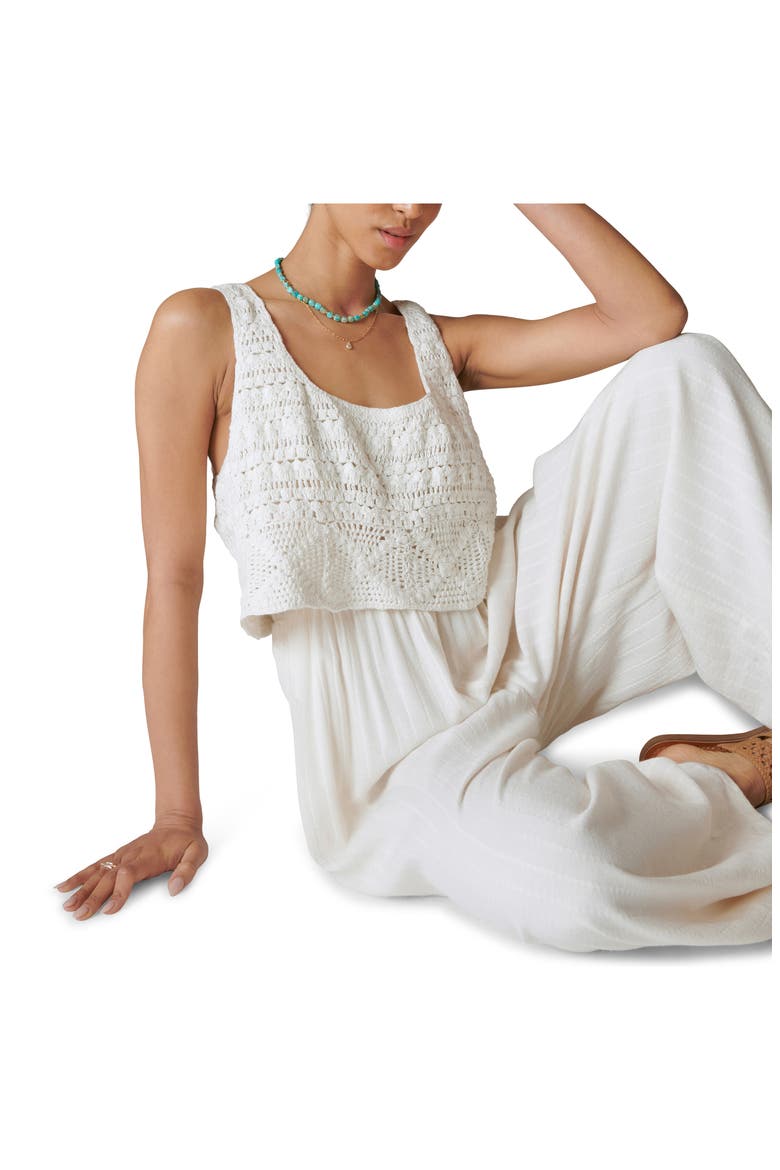 Crochet Wide Leg Cotton & Linen Jumpsuit, Alternate, color, WHITE