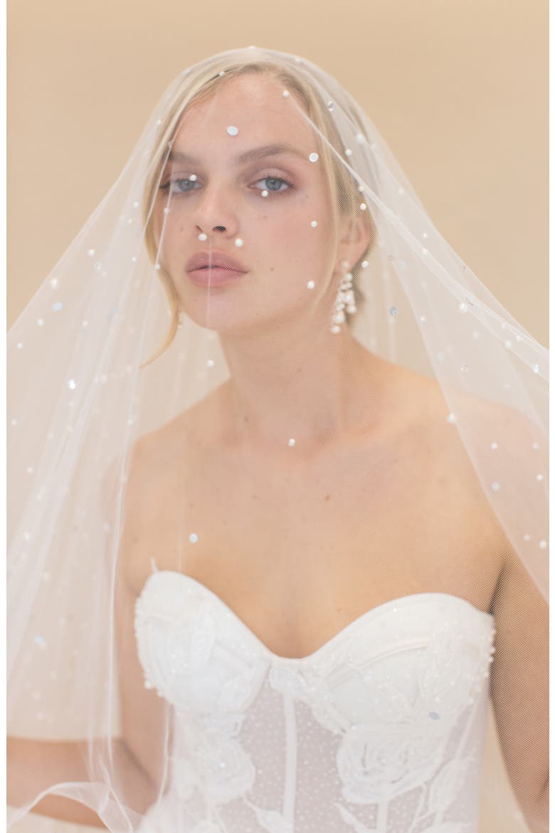 Layana Freshwater Pearl & Crystal Embellished Cathedral Blusher Veil (Nordstrom Exclusive), Alternate, color, IVORY